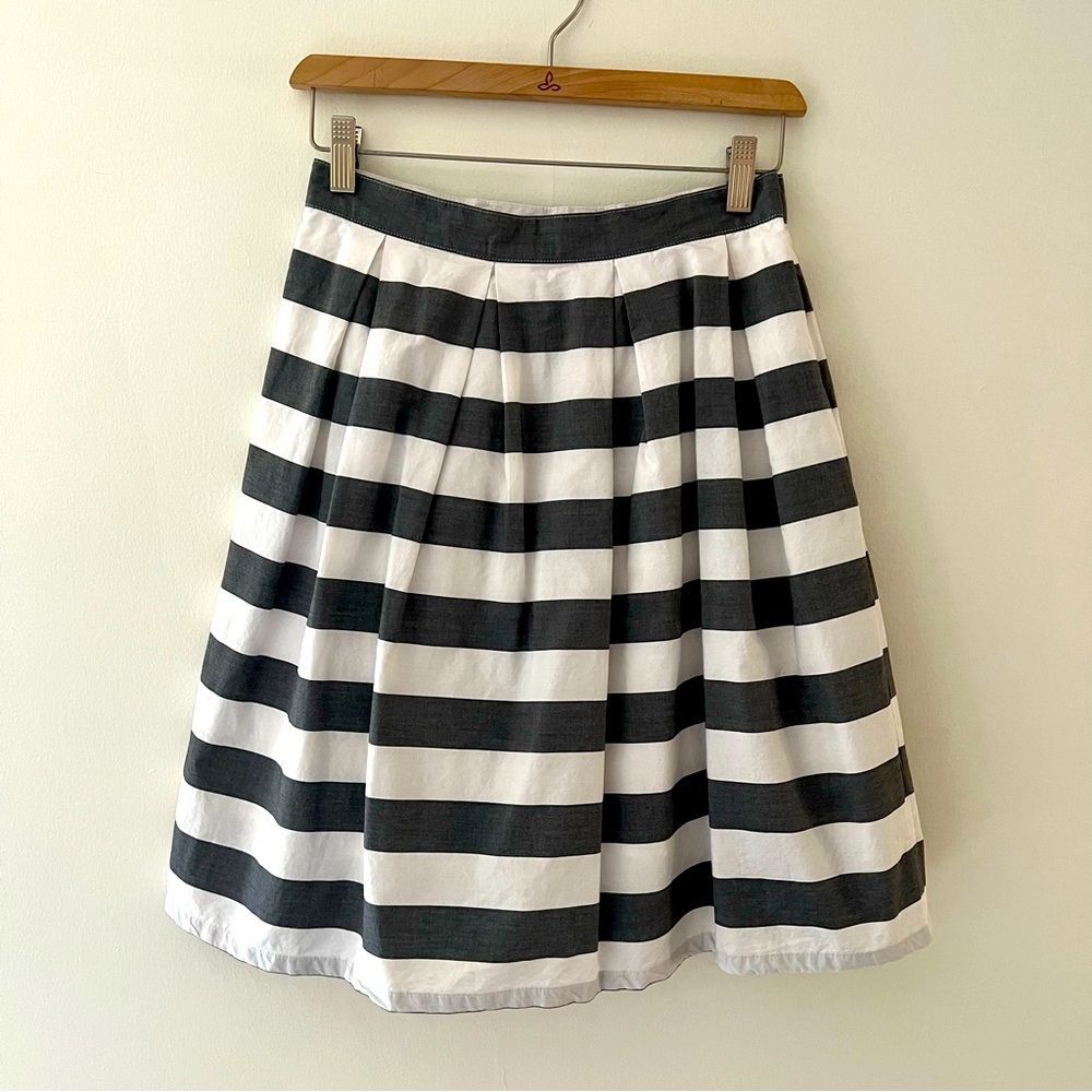 Garnet Hill Skirt Striped Pleated Cotton Coastal Preppy Size 4 Petite